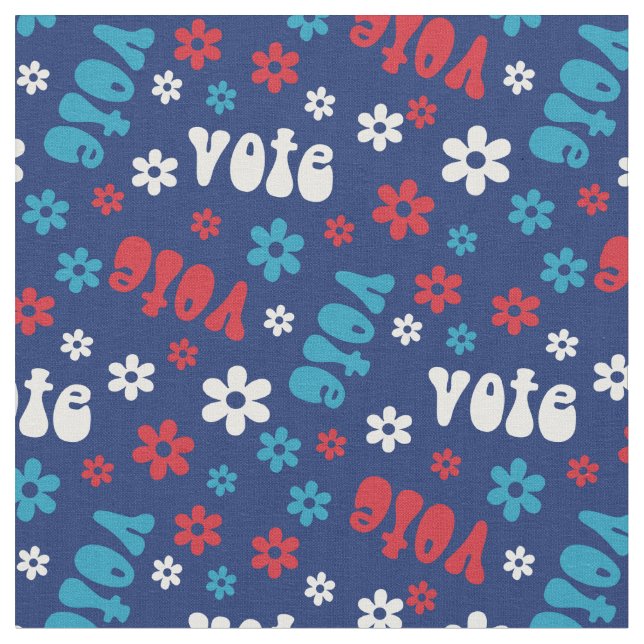 Groovy vote pattern navy fabric (Close Up)
