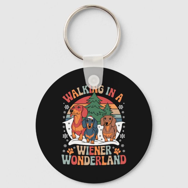 Groovy Walking In A Wiener Wonderland Dachshund Tr Keychain (Front)