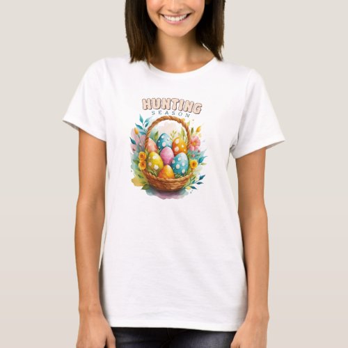 Groovy Watercolor coloring Easter eggs in basket T_Shirt