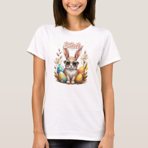 Groovy Watercolor cool bunny with sunglasses  T_Shirt
