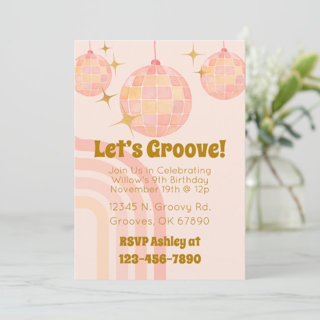 Groovy Watercolor Disco Birthday Invite (Standing Front)