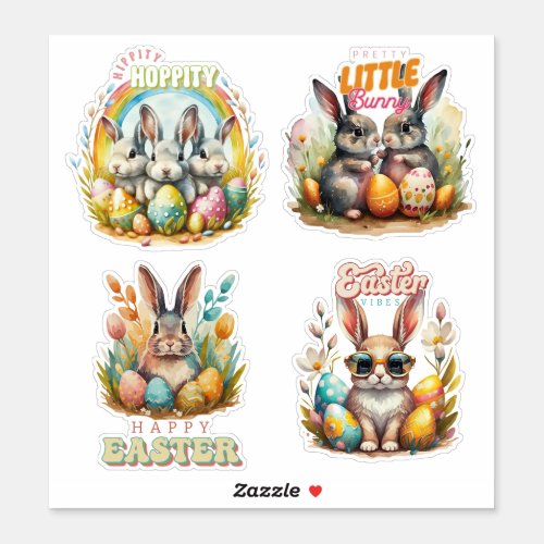 Groovy watercolor Easter little cool bunny hoppy Sticker