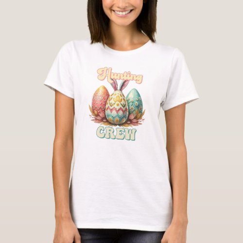 Groovy Watercolor pastel eggs Hunting crew T_Shirt