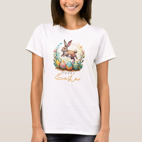Groovy Watercolor pastel Hoppy Easter rabbit T_Shirt