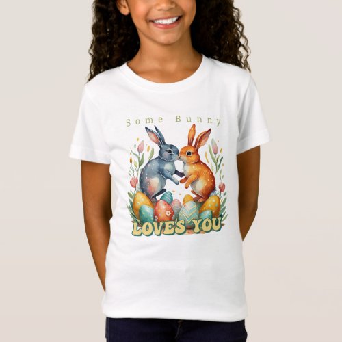 Groovy watercolor some bunny loves you Easter T_Shirt