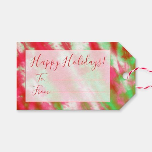 Groovy Watercolor Tie Dye Boho Christmas Holiday Gift Tags