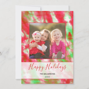 Groovy Watercolor Tie Dye Modern Boho Hippie Photo Holiday Card