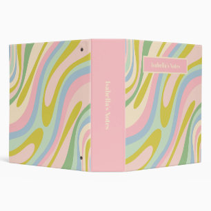 Groovy Wavy Loops Retro Abstract Pattern Pastel 3 Ring Binder