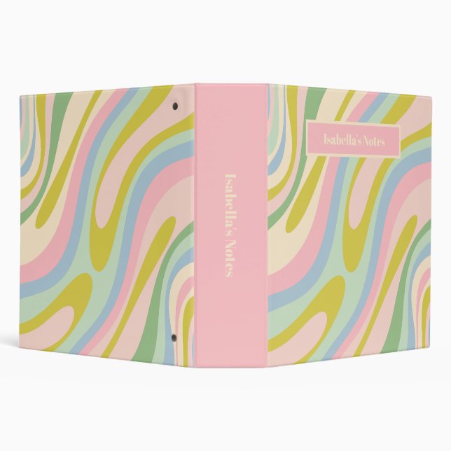 Groovy Wavy Loops Retro Abstract Pattern Pastel 3 Ring Binder (Background)
