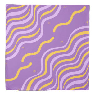 Groovy Wavy Stripe Purple Yellow Abstract Spring Duvet Cover