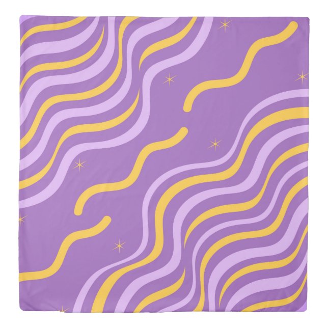Groovy Wavy Stripe Purple Yellow Abstract Spring Duvet Cover (Front)