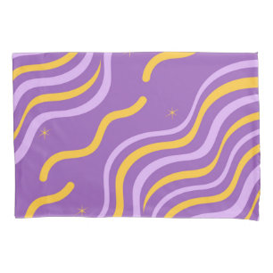 Groovy Wavy Stripe Purple Yellow Abstract Spring Pillow Case