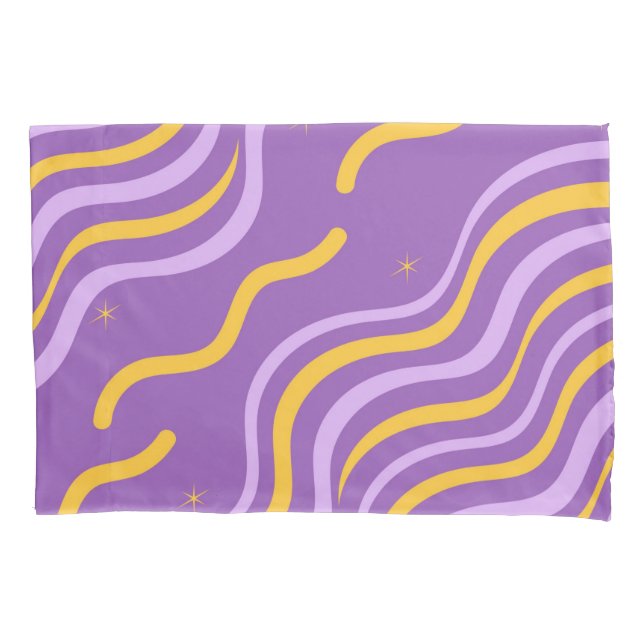 Groovy Wavy Stripe Purple Yellow Abstract Spring Pillow Case (Front)