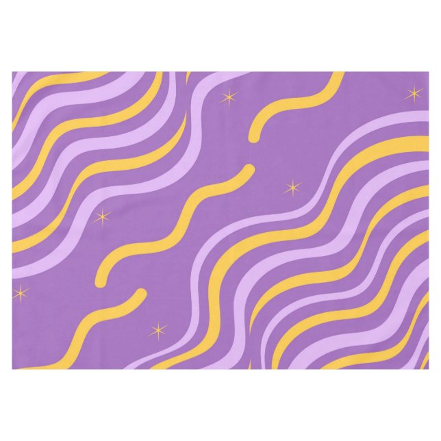 Groovy Wavy Stripe Purple Yellow Abstract Spring Tablecloth (Front (Horizontal))