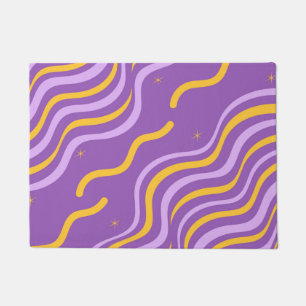 Groovy Wavy Stripe Purple Yellow Minimalist Spring Doormat