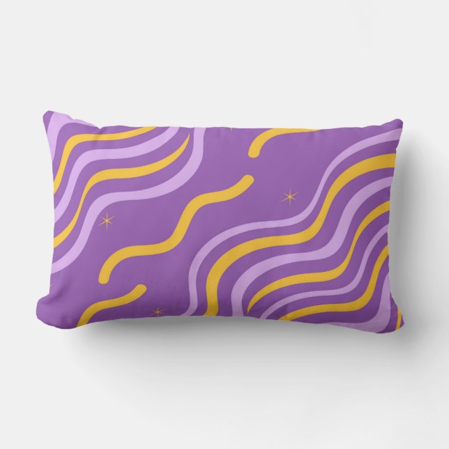 Groovy Wavy Stripe Purple Yellow Minimalist Spring Lumbar Pillow (Front)
