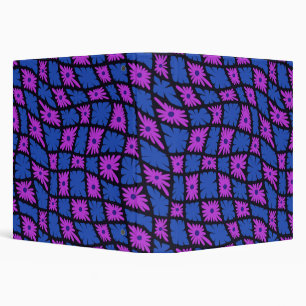 Groovy Wavy Trippy 60s Flower Checks Blue Pink 3 Ring Binder