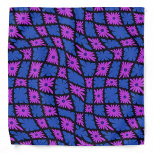 Groovy Wavy Trippy 60s Flower Checks Blue Pink Bandana