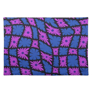 Groovy Wavy Trippy 60s Flower Checks Blue Pink Cloth Placemat