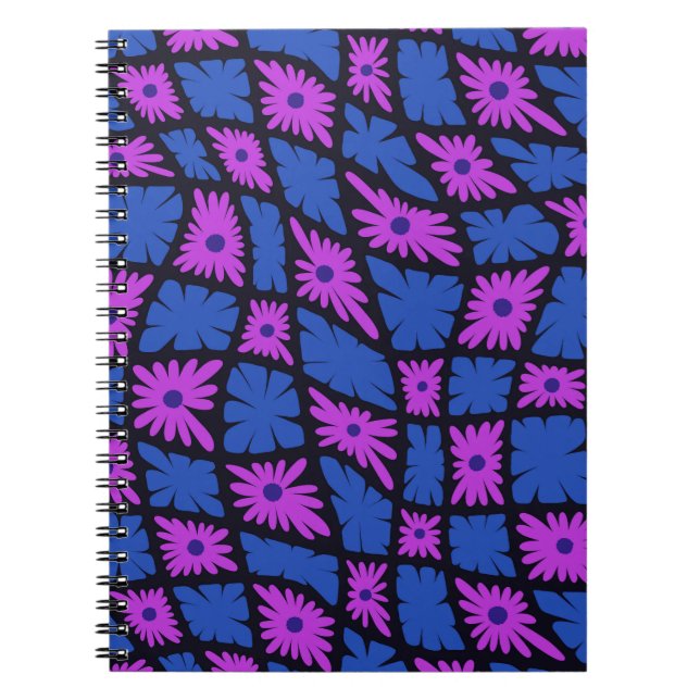 Groovy Wavy Trippy 60s Flower Checks Blue Pink Notebook (Front)