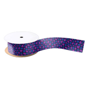 Groovy Wavy Trippy 60s Flower Checks Blue Pink Satin Ribbon