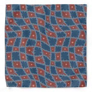 Groovy Wavy Trippy 60s Flower Checks Blue Red Bandana