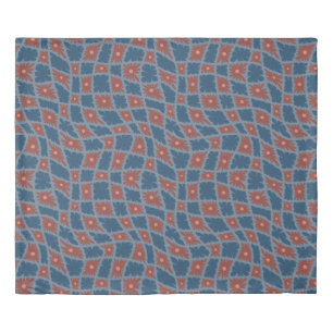 Groovy Wavy Trippy 60s Flower Checks Blue Red Duvet Cover