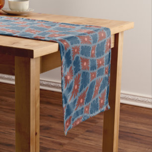 Groovy Wavy Trippy 60s Flower Checks Blue Red Short Table Runner