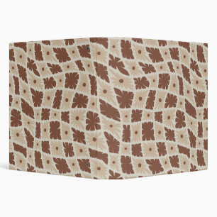 Groovy Wavy Trippy 60s Flower Checks Neutral Brown 3 Ring Binder