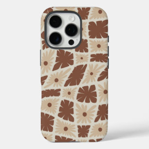Groovy Wavy Trippy 60s Flower Checks Neutral Brown iPhone 16 Pro Case