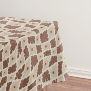 Groovy Wavy Trippy 60s Flower Checks Neutral Brown Tablecloth