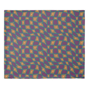 Groovy Wavy Trippy 60s Flower Checks Orange Pink Duvet Cover