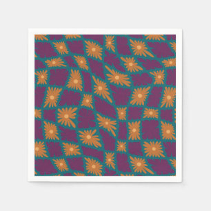 Groovy Wavy Trippy 60s Flower Checks Orange Pink Napkins