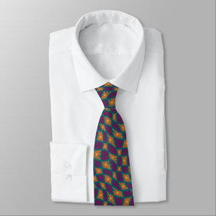 Groovy Wavy Trippy 60s Flower Checks Orange Pink Neck Tie