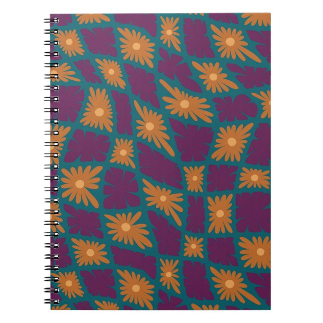 Groovy Wavy Trippy 60s Flower Checks Orange Pink Notebook (Front)