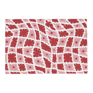 Groovy Wavy Trippy 60s Flower Checks Red Pink Placemat