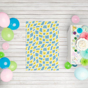Groovy Wavy Trippy 60s Flower Checks Yellow Blue Rug