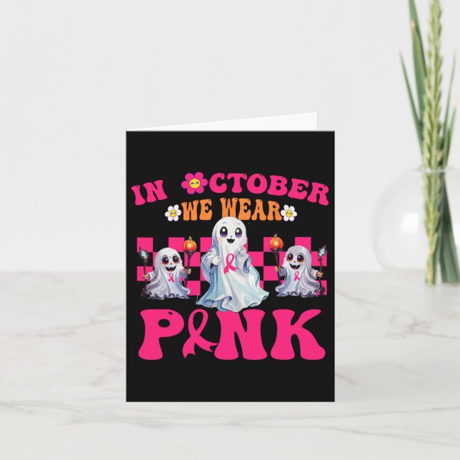 Groovy Wear Pink Breast Cancer Warrior Cute Ghost  Card (Front)