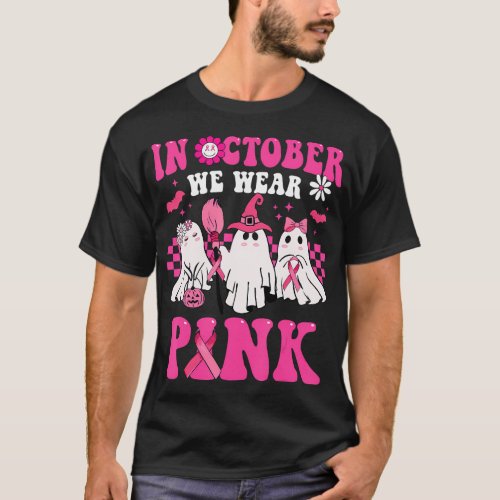 Groovy Wear Pink Breast Cancer Warrior Cute Ghost  T_Shirt
