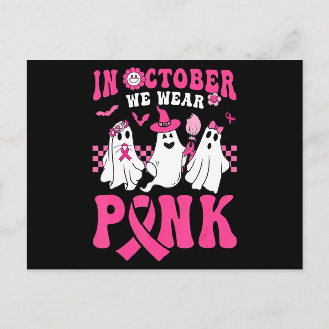 Groovy Wear Pink Breast Cancer Warrior Ghost Hallo Postcard (Front)
