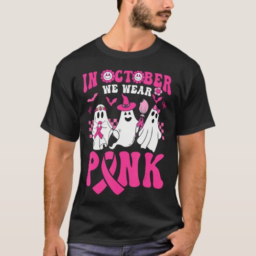 Groovy Wear Pink Breast Cancer Warrior Ghost Hallo T_Shirt