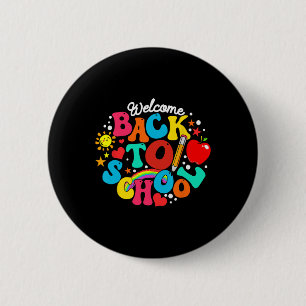 Groovy Welcome Back To School Rainbow Pencil Teach Button