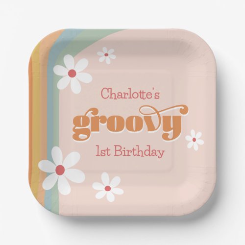 Groovy White Daisies Girls 1st Birthday Party Paper Plates