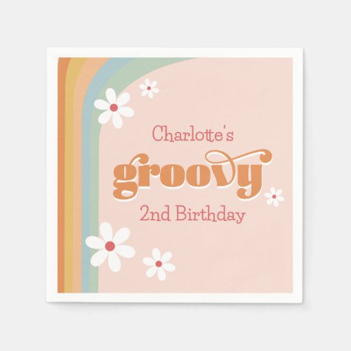Groovy White Daisies Girls 2nd Birthday Party Napkins