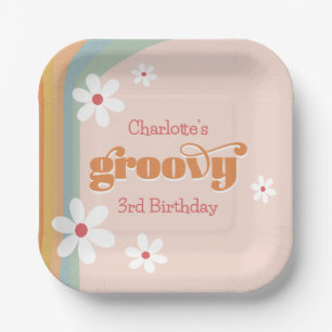 Groovy White Daisies Girl's 3rd Birthday Party Paper Plates