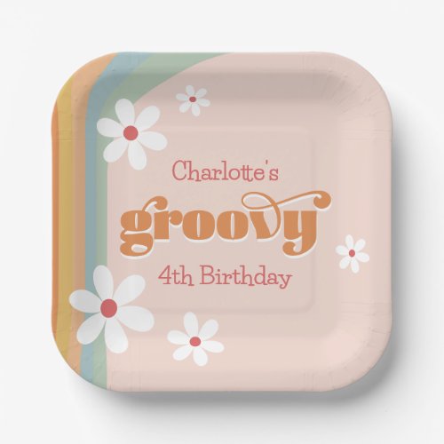 Groovy White Daisies Girls 4th Birthday Party Paper Plates