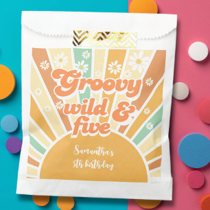 Groovy wild and five retro sun kids birthday favor bag
