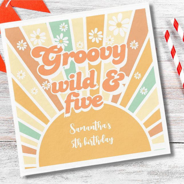 Groovy wild and five retro sun kids birthday napkins (Creator Uploaded)