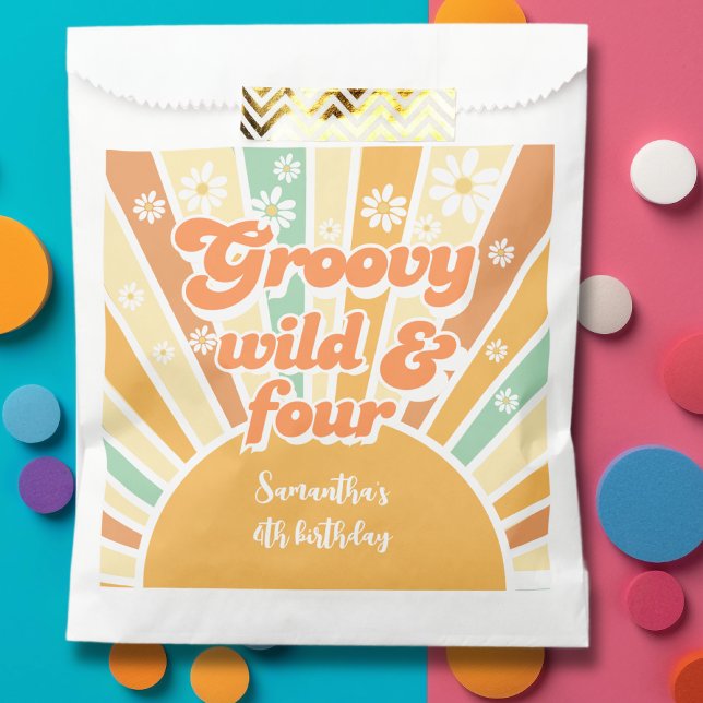 Groovy wild and four retro sun kids birthday favor bag (Creator Uploaded)