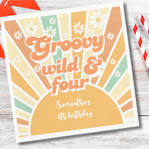 Groovy wild and four retro sun kids birthday napkins
